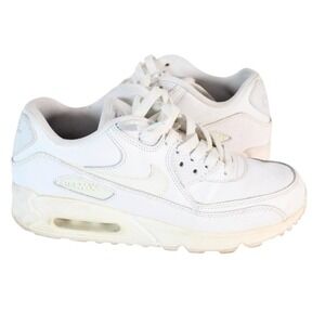 Nike Air Max 90 GS White White White Leather‎ Sneakers Youth 7